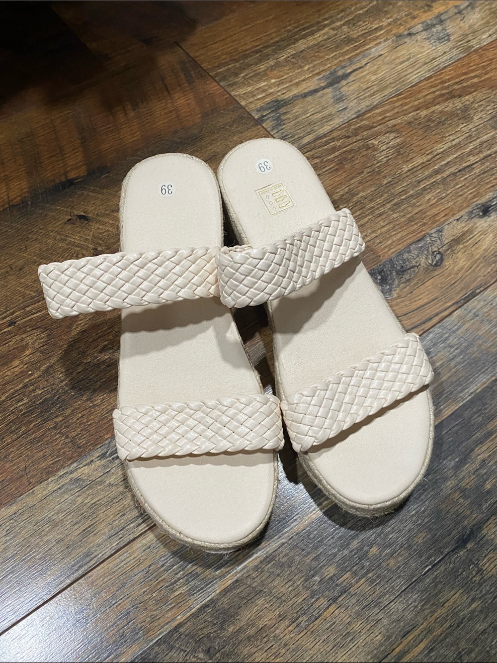 Woven Double-Strap Slide Sandals in Cream